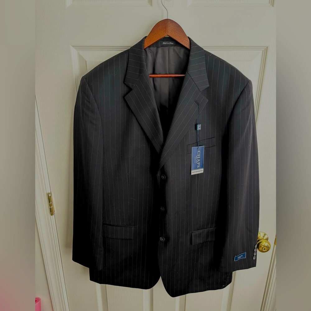 NEW CHAPS by RALPH LAUREN BLACK 100% WOOL  BLAZER CLASSIC STYLE LINED  SZ 44 L